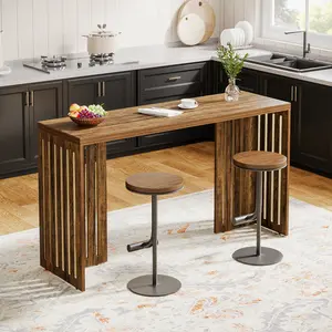 Tribesigns Bar Table, 63-Inch Counter Height Pub Table, Industrial Bar Height Table, Rectangular High Top Kitchen & Dining Counter Tables with Louvered Base for Narrow Space, Rustic Brown