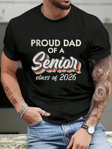 100% Cotton Unisex Retro Proud Dad of a Senior Class Of 2026 Senior Dad 2026 T-Shirt