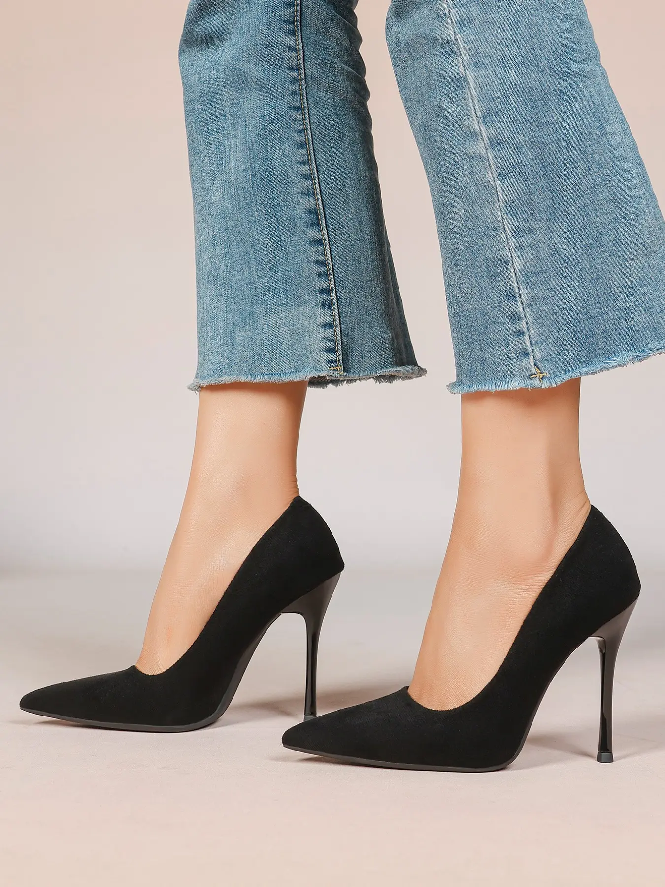 Women's Pointed-Toe Stiletto  High Heels – Black Suede Slip-On Pumps Perfect for weddings, banquets, formal events, date nights, and special occasions.