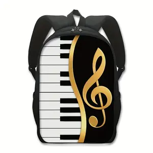 Stylish Musical Notes & Piano Keyboard Backpack - Large Capacity Travel & School Bag for Teens, Adjustable Straps, Durable Polyester, Vibrant Graphic Designs (Watercolor, Pastel, Monochrome Styles), Piano Bags for Teens