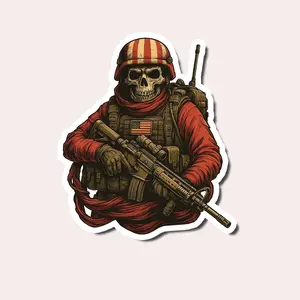 Patriotic Skeleton Soldier Dad Sticker, Tactical Military Skull Decal, Bold Father’s Day Gift, Laptop Water Bottle Decal Sticker