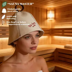 Wool Felt Logo Contrast Stitching Sauna Hat, Protects Head and Ears From Heat, Enhances Hair Care Absorption, Cute Hanging Design