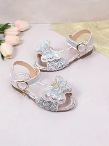 Must-Have Summer Sandals for Girls, Crystal Bow Detail, Adjustable Strap, Elegant Textile Upper, Rubber Sole, Spring & Fall