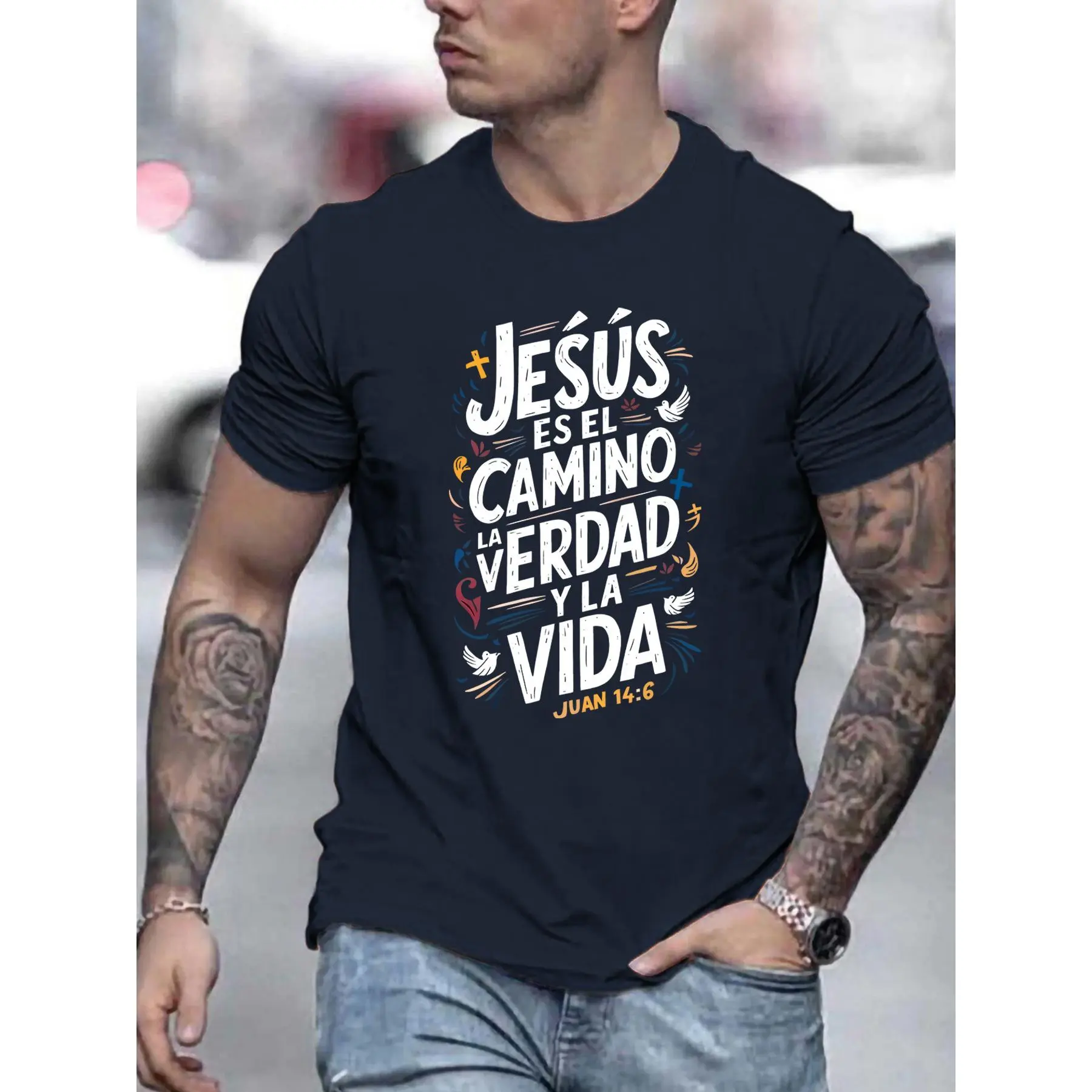 Men's Christian T-Shirt | Oversized Jesus Graphic Print Tee in Soft Cotton, Loose Fit with Seamless Comfort for Casual Menswear, Tshirt, Jesus T Shirts, Shortsleeve, Male, Round Neck, All Seasons
