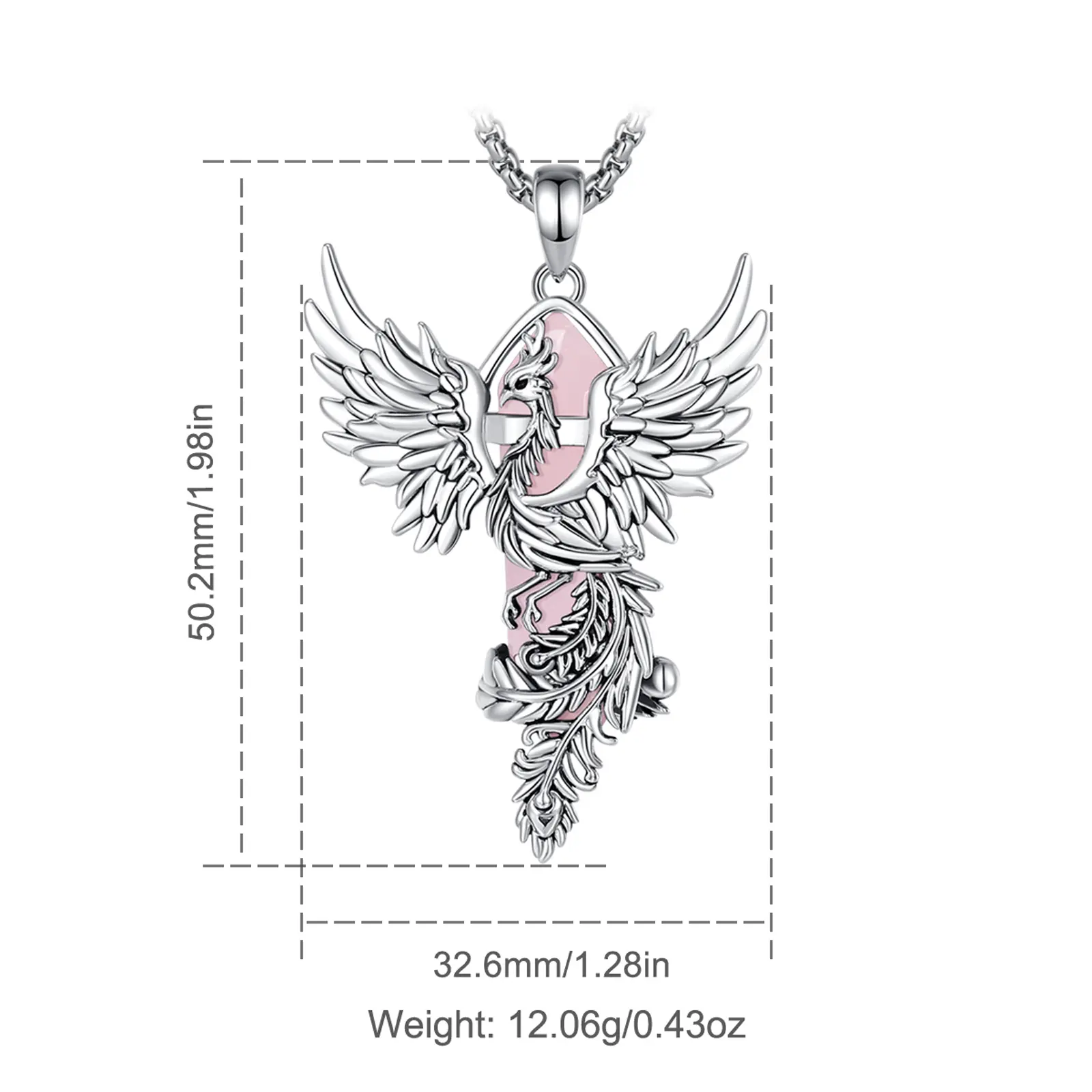Flying Phoenix Pink Quartz With 24'' Rope Chain