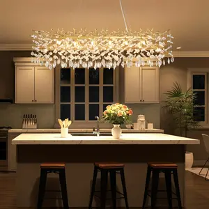 Crystal Chandeliers Modern Rectangular Chandeliers ,Tree Branches Ceiling Pendant Light Fixtures-Luxury K9 Raindrop for Living Room Dining Room Bedroom