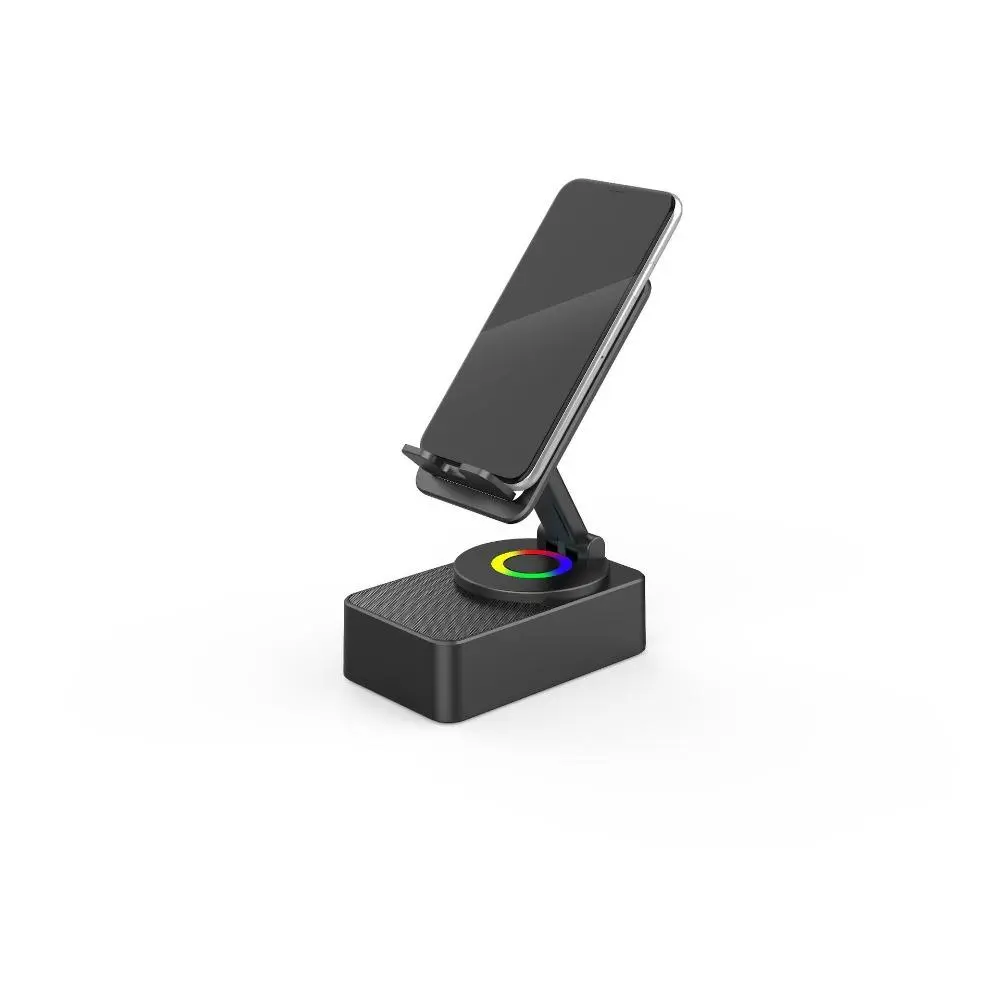 Inductive Adjustable Phone Stand with ABS Plastic Base & Wireless Bluetooth Stereo Speakers, Multi-Functional Holder Design, Mobile Phone Accessory Gift for Men