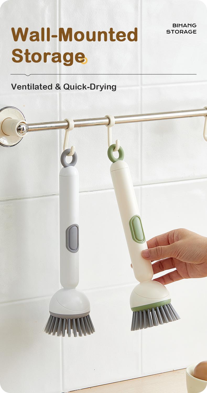 6-in-1 Dish Brush with Detergent Dispenser 360° Rotating Scrubber for Pots Pans Dishes & Utensils Adjustable Angles Non-Slip Grip Handle Durable PET Bristles Ergonomic Design Anti-Slip Grip Integrated Soap Dispenser