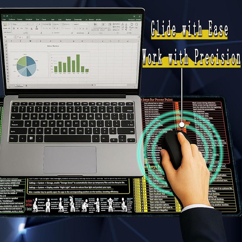 Excel/Word/Power Point/Windows Mouse pad,Non-Slip&Waterproof Large Gaming Office pc Desk mat,Over 200 Keyboard Shortcuts Mousepad(27.6L x 11.8W inches)