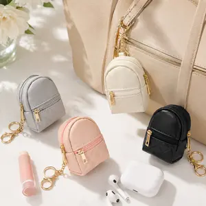 4PCS Mini PU Leather Backpack Keychain Pouch Set, Cute Zipper Coin Purse Bag Charms for Women Girls, Small Earbuds Case Lip Balm Holder Key Ring Wallet for Keys Coins Cash, Trendy Lightweight Everyday Travel Accessories Aesthetic Gift summerwins