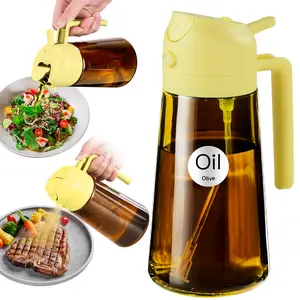 YARRAMATE 16oz/470ml Light Blocking Dark Amber Oil Sprayer for Cooking with Stickers, Food-Grade Two-in-One Olive Oil Dispenser pour Bottle for Kitchen