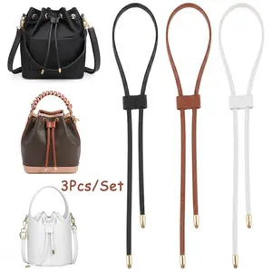 3Pcs PU Leather Drawstring Pull String Detachable Bucket Bag Strap Slide String Keeper Drawstring Backpack Accessories