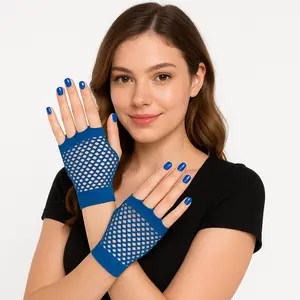 Royal Blue Fingerless Fishnet Gloves