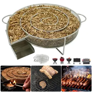 1pc 7-Inch Metal Cold Smoker for BBQ or Smoking Wood Pellets, Suitable for Smoking Salmon, Cheese, Nuts & More, Food-Safe, No Electricity Needed, Silvery Grey