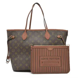 Pre-owned Louis Vuitton canvas Shoulder Bags $3100 LV Monogram Neverfull Inside Out Brown with Pouch RFID