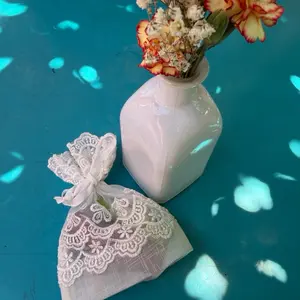 White Lace Organza Gift Bags - Vintage Romantic Floral Embroidery Drawstring Pouches for Bridesmaids Gifts, Wedding Gifts, Keepsakes, Jewelry, Favors & Aesthetic Packaging (Set of 5)