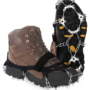 Upgraded Ice Cleat Spikes Crampons, True Stainless Steel Spikes Durable Silicone, Fits Boots for Hiking Climbing on Ice and Snow Ground Mountain