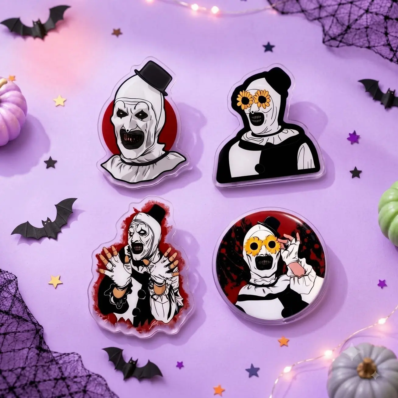 Creepy Clown Killer Phone Grip Set, Terrifying Horror Mime Phone Holder, Slasher Movie Fan Art Accessory, Gift For Horror Fans