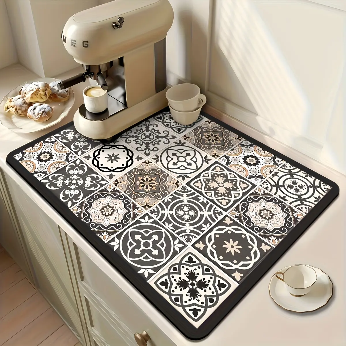 Super Absorbent Quick-Dry Non-Slip Kitchen Mat, Drying Pad for Countertops, Blue////retro Floral Pattern, Easy Clean Surface, Boho Kitchen Rug, Washable Kitchen Rugs, Boho Kitchen Mats, Anti Slip Mat