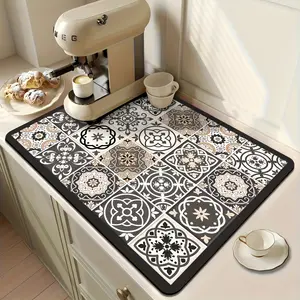 Super Absorbent Quick-Dry Non-Slip Kitchen Mat, Drying Pad for Countertops, Blue////retro Floral Pattern, Easy Clean Surface, Boho Kitchen Rug, Washable Kitchen Rugs