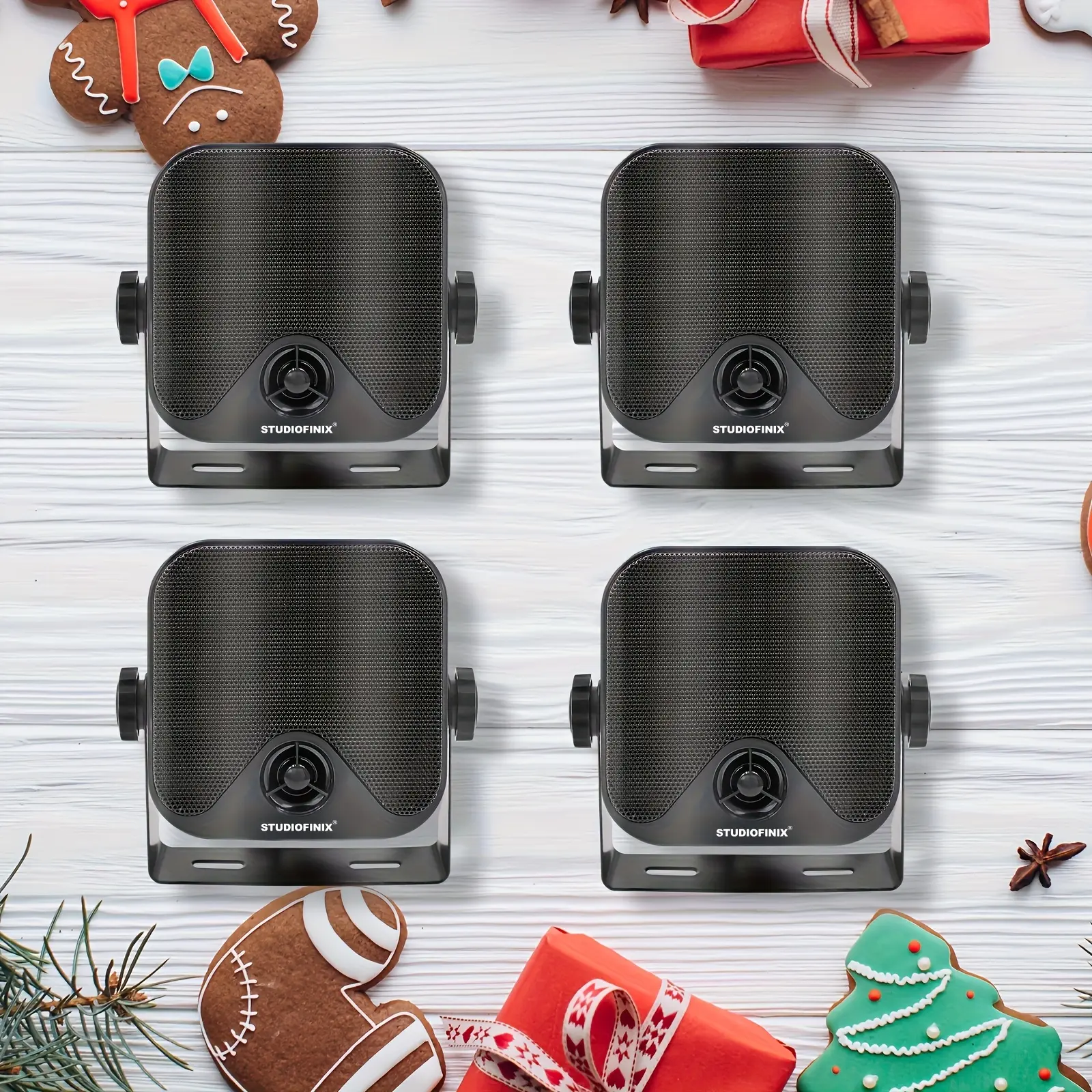 Herdio 4" Heavy Duty Marine Box Outdoor Speakers - All-Weather High Quality -like Equivalent Stereo Sound System, Surface-Mounted for ATV/UTV/Boat/Truck/Jeep/RV/Golf Cart - High- Full Range Audio (Black/White) w/ Button Control