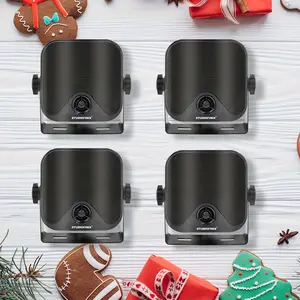 Herdio 4" Heavy Duty Marine Box Outdoor Speakers - All-Weather High Quality -like Equivalent Stereo Sound System, Surface-Mounted for ATV/UTV/Boat/Truck/Jeep/RV/Golf Cart - High- Full Range Audio (Black/White) w/ Button Control