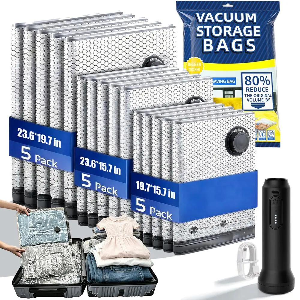 Travel Vacuum Bags With Pump Household Closet Vacuum Storage Collection, Built-In Stable Suction Pump, Reusable Tear Resistant Bags for Pillows and Sweaters