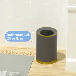 Double-layer metal living room and bedroom trash can, lidless, 12L capacity, suitable for kitchen, living room and bedroom use, available in multiple colors.