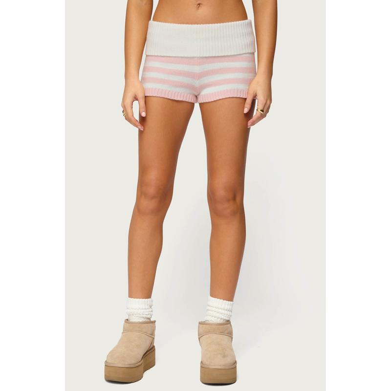 Saphi Striped Foldover Knit Shorts