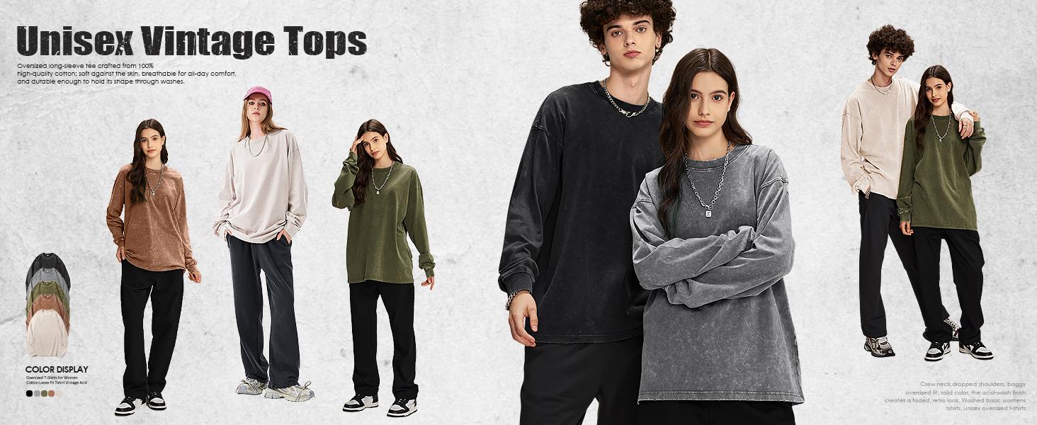 Arssm Unisex Oversized Long Sleeve T-Shirt – Vintage Acid Wash Baggy Cotton Tee for Streetwear, Casual Daily Wear & Layering Outfits Arssm Unisex Oversized Long Sleeve T-Shirt – Vintage Acid Wash Baggy Cotton Tee for Streetwear, Casual Daily Wear & Layering Outfits