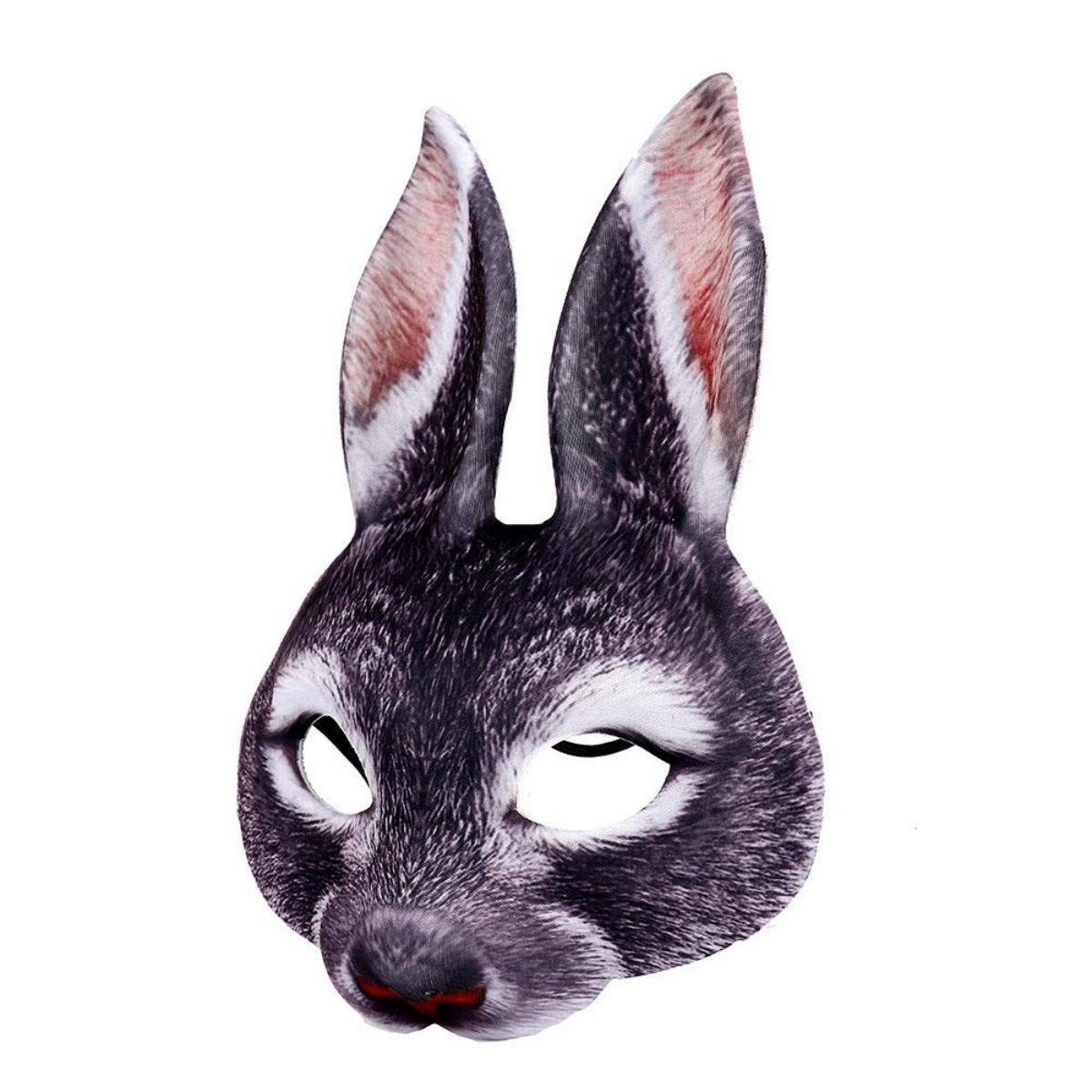 3D Realistic Half Face Bunny Rabbit Mask, Horror Black Animal Ear Mask, Halloween Easter Mardi Gras Cosplay Costume Accessory, Adult Masquerade Party Prop for Carnival Birthday Game Adjustable Waist Tightener Clip Handmade Resin Craft Mask confetti eggs