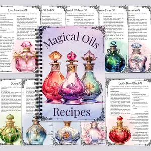 50-Page Magic Oil Journal, Adult Witchcraft Guide with Herbal Spells, Candle Magick & Mystical Symbols, Spiral Bound Ritual Book