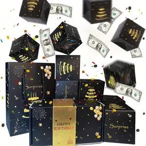 18 card/layer birthday surprise gift box, black and gold pop-up gift box, fried Box candy, foldable bouncing gift box, fun gift box for boys' birthday parties
