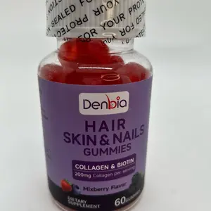 Denbia Hair Skin & Nails Gummies with Biotin & Collagen - 60 Chewable Mixberry Flavor Gummies for Skin Hair and Nails Support - Edible