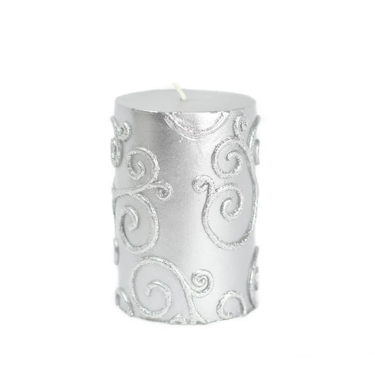 Scroll Pillar Candle, 3x4 in, Silver, Home Decor
