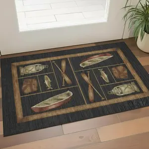 HomeRoots Polyester Area Rug, 3x5 ft. Midnight Brown & Rust Nautical Machine-Made Rectangle Rug with UV Protection, Stain Resistant & Washable, Polyester Rug, Stain Resistant Rugs