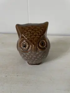 Tiny Brown Ceramic Owl Figurine