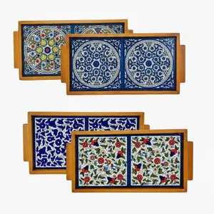 Ceramic Tile Trays, 2-Pack 6”x12” Rectangular Serving Trays for Home Decor, Kitchen Organization