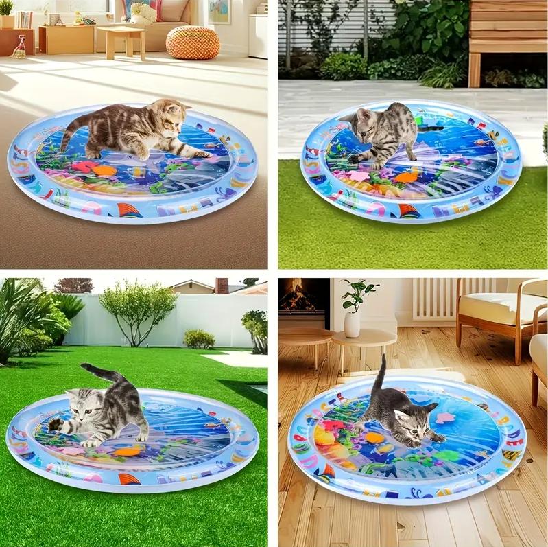 Interactive Cat Water Play Mat, Splash Proof Cat Toy with Floating Fish Pattern, Indoor Cat Kittens Water Play Mat, Pet Supplies, Cat Accessories, Interactive Play, Safe Water Play