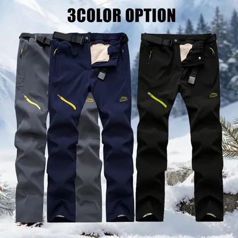 Men's Winter Pants Fleece Lined Snow Pants Outdoor Work Pants Windproof Waterproof With Pocket Zipper Design Removable Inner Men's Warm Fun Pants Sports Pants