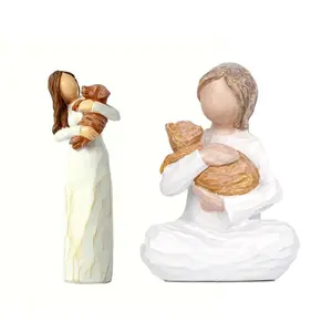 Woman & Pet Design Figurines, Statue, Decorative Sculptures, 1 Count Girl Hug Dog Decoration & 1 Count Girl Hug Cat Resin Ornament, Creative Desktop Bookshelf Cabinet Decoration Home Decor Accessory