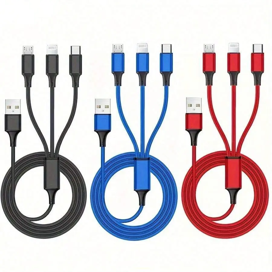 3 In 1 USB Charger Fast Charging Data Sync Cable MFi Type C Micro IOS Lightning Multi Charger Cable for Smartphone iPhone Huawei Samsung Nylon Braided Cord Charger Ready