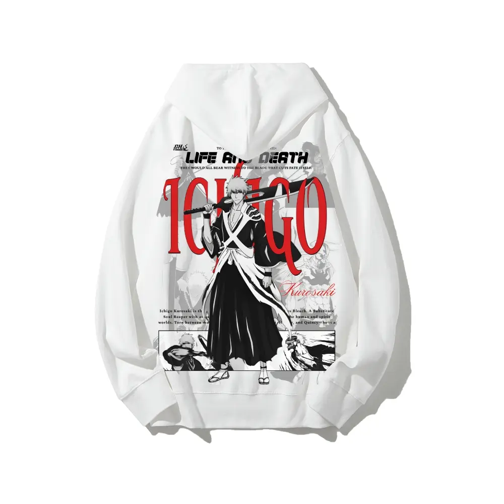 Bleach Kurosaki Ichigo Hollow Mask Zangetsu Cotton Pullover Hoodie, Unisex Breathable Cotton Fabric Long Sleeve Sweatshirt Tops, Casual Daily Wear Fan Essential Eco-Friendly Print Gift