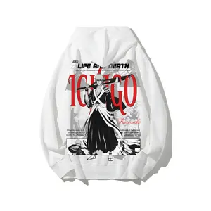 Bleach Kurosaki Ichigo Hollow Mask Zangetsu Cotton Pullover Hoodie, Unisex Breathable Cotton Fabric Long Sleeve Sweatshirt Tops, Casual Daily Wear Fan Essential Eco-Friendly Print Gift