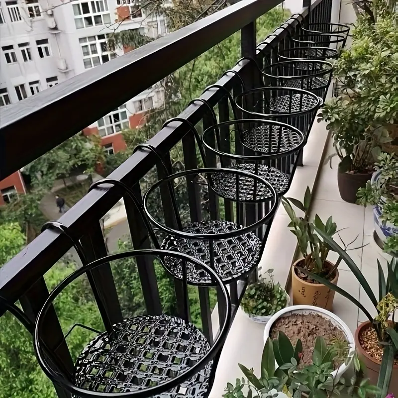 A pack of 3 wrought iron hanging flower pot brackets, with hooks, pot racks, plant container, metal planting basket hangers, hanging flower stands, Wall plant holder, suitable for fences, patios, balconies, and outdoor