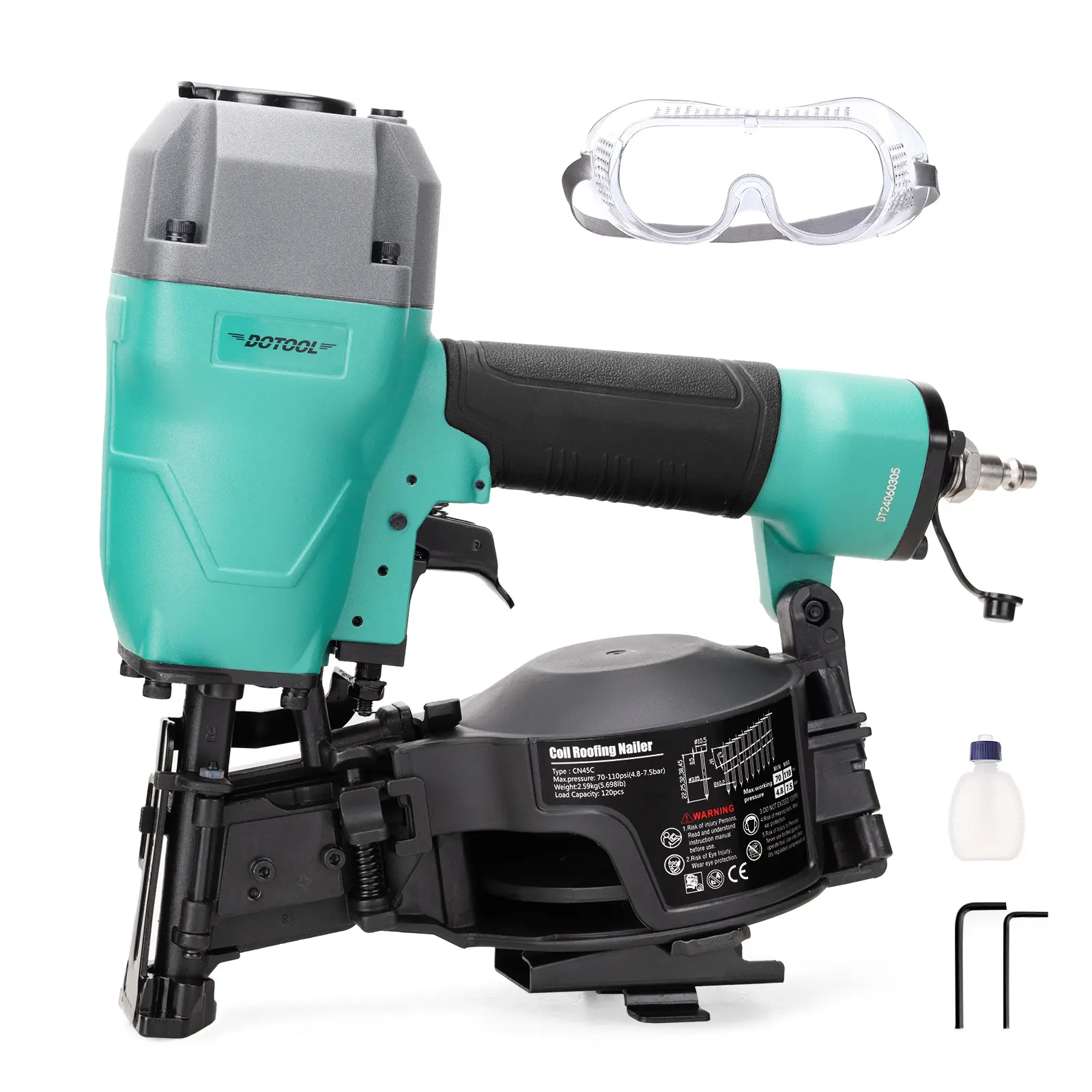 DOTOOL Roofing Nailer CN45C 15 Degree 3/4-Inch to 1-3/4-Inch Roofing Nail Gun Pneumatic Coil Nailer 120 pcs Load Capacity Siding Nailer with Tilt Magazine for Asphalt Roofing Shingles, Fencing, and Wood Siding