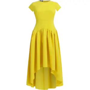 Solid High Low Ruffle Hem Maxi Dress Casual Womenswear  Fit Summer