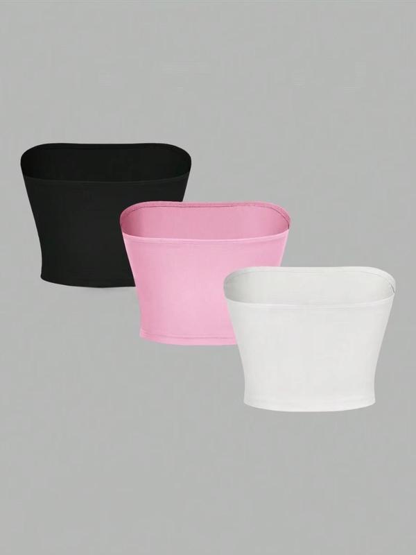 Women's Simple Solid Color Crop Tube Top, Casual Minimalist Basic Sleeveless Strapless Cropped Tops for Summer, Ladies Clothes for Daily Wear