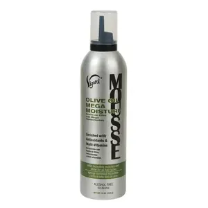 Vigorol Olive Oil Mega Moisture Mousse 12 oz Haircare Foam Daily Styling Gel with Antioxidants & Multi-Vitamins for Chemically Treated Hair