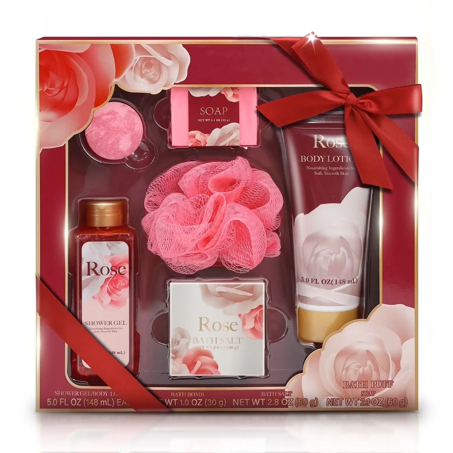 Body & Earth Spa Bath Gift Sets for Women, Rose 6pcs Beauty Holiday Gifts for Mom